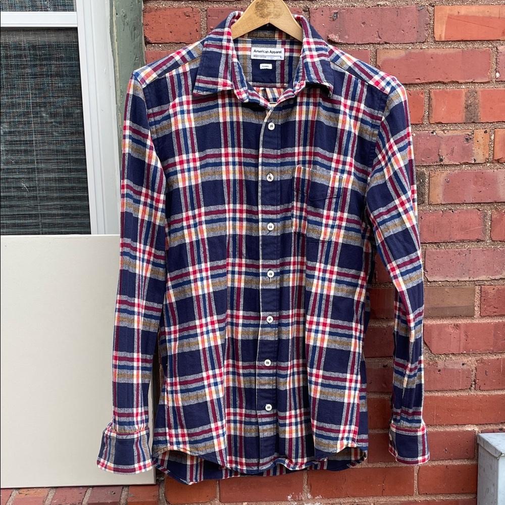 American Apparel Navy and Red Plaid Button Down Shirt